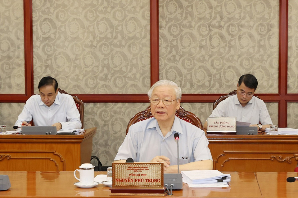 Tổng Bí thư Nguyễn Phú Trọng chủ trì cuộc họp. (Ảnh: Trí Dũng/TTXVN)
