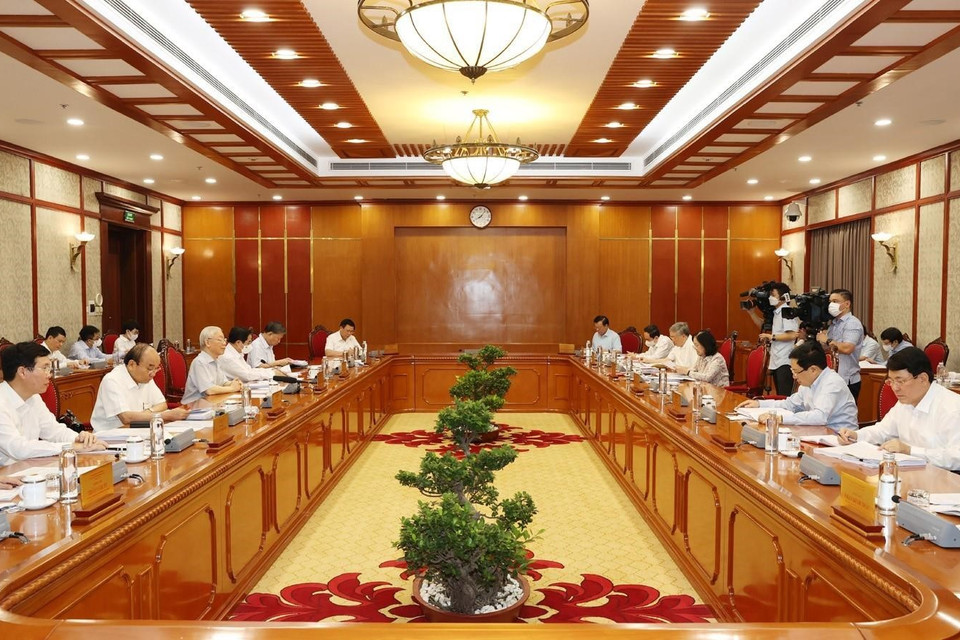 Sáng 10/9,Tổng Bí thư Nguyễn Phú Trọng chủ trì họp Bộ Chính trị để cho ý kiến về Đề án sửa đổi, bổ sung chức năng, nhiệm vụ, quyền hạn của Ban Chỉ đạo Trung ương về phòng, chống tham nhũng. (Ảnh: Trí Dũng/TTXVN)