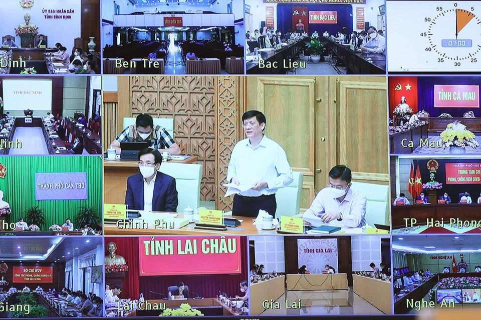 Hội nghị trực tuyến với các điểm cầu tại các địa phương trong cả nước. (Ảnh: Dương Giang/TTXVN)