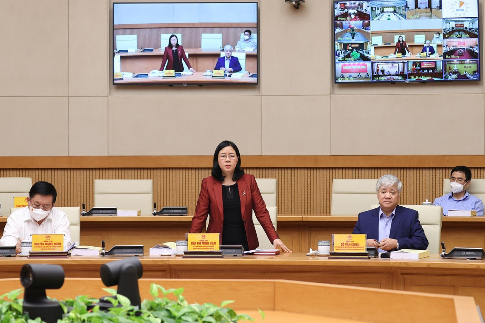 Bí thư Trung ương Đảng, Trưởng Ban Dân vận Trung ương Bùi Thị Minh Hoài phát biểu. (Ảnh: Dương Giang/TTXVN)