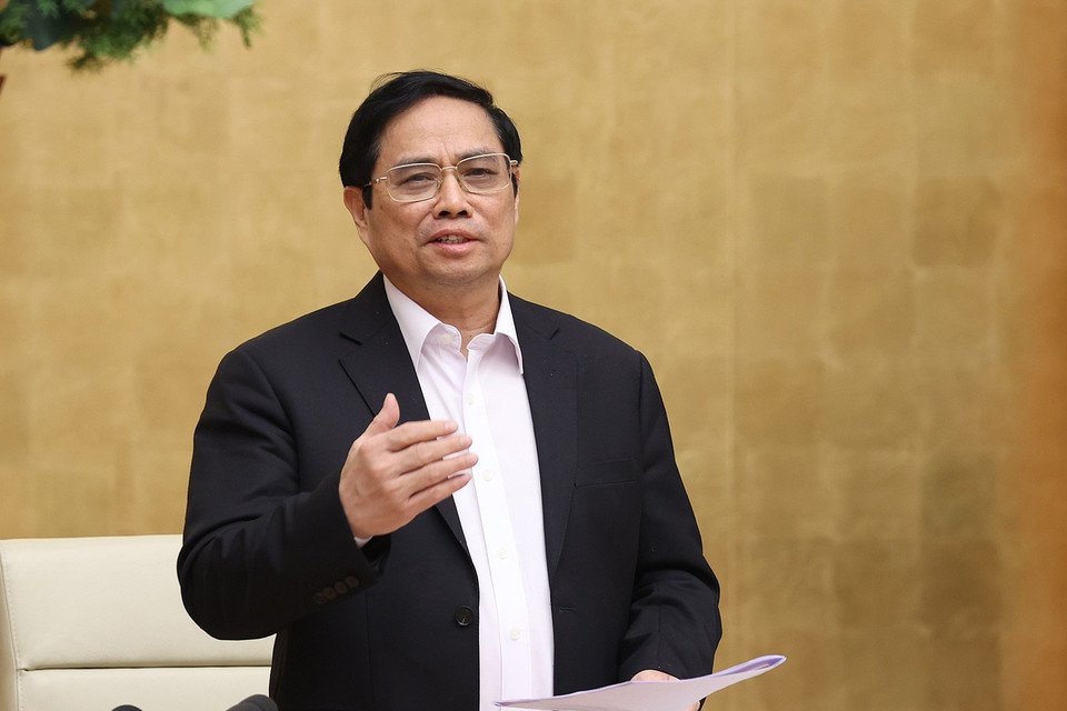 Thủ tướng Phạm Minh Chính phát biểu kết luận hội nghị. (Ảnh: Dương Giang/TTXVN)