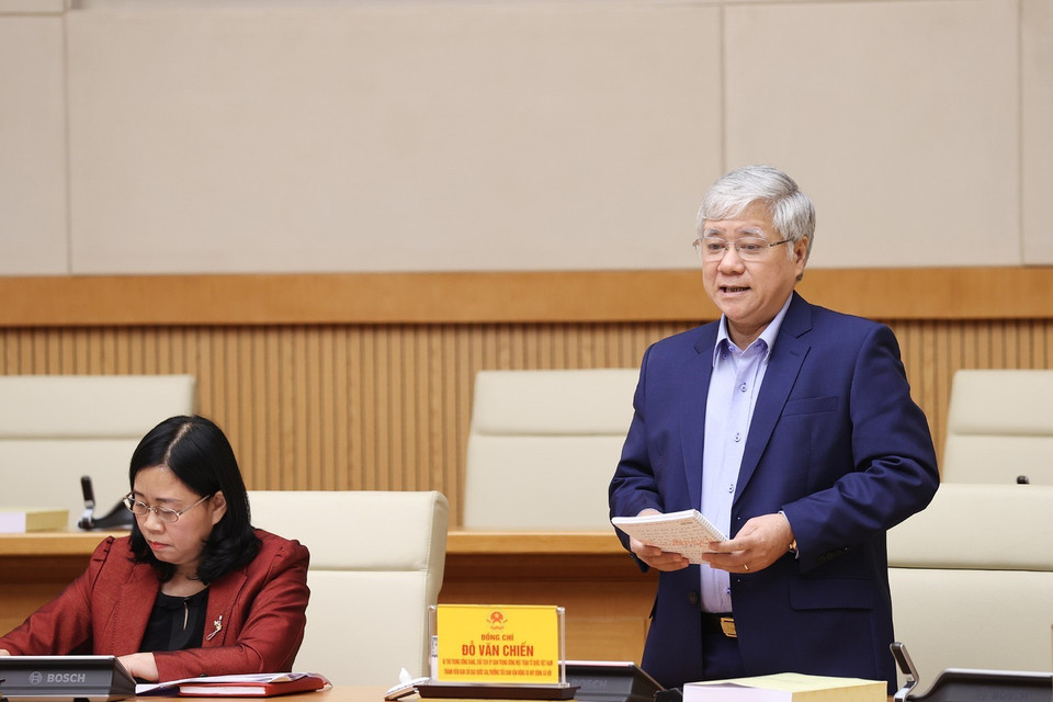 Bí thư Trung ương Đảng, Chủ tịch Ủy ban Trung ương Mặt trận Tổ quốc Việt Nam Đỗ Văn Chiến phát biểu. (Ảnh: Dương Giang/TTXVN)