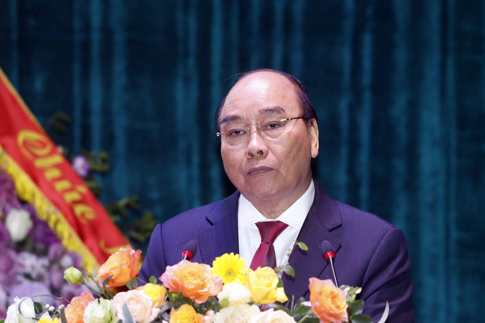 Chủ tịch nước Nguyễn Xuân Phúc phát biểu tại lễ kỷ niệm. (Ảnh: Thống Nhất/TTXVN)