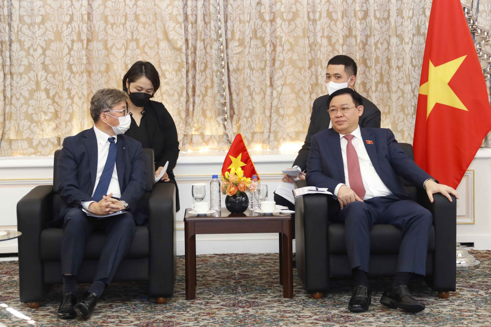 Hình ảnh Chủ tịch Quốc hội Vương Đình Huệ tiếp Ông Jung In Sub, Tổng Giám đốc Tập đoàn Hanwa Energy. (Ảnh: Doãn Tấn/TTXVN)