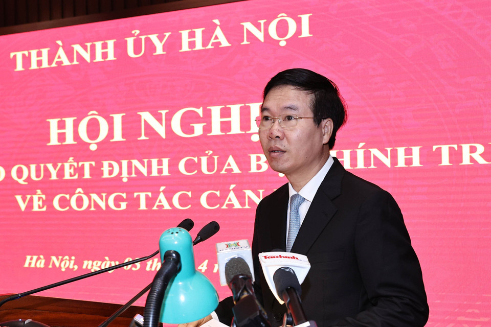 Ông Võ Văn Thưởng, Ủy viên Bộ Chính trị, Thường trực Ban Bí thư phát biểu tại hội nghị.(Ảnh: Trọng Đức/TTXVN)