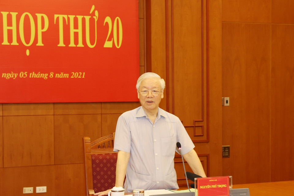 Tổng Bí thư Nguyễn Phú Trọng phát biểu tại Phiên họp thứ 20 Ban Chỉ đạo Trung ương về phòng, chống tham nhũng . (Ảnh: Trí Dũng/TTXVN)