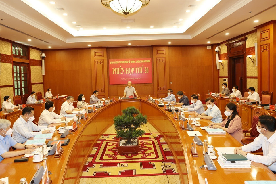 Tại phiên họp, Ban Chỉ đạo sẽ thảo luận, cho ý kiến chỉ đạo về kết quả công tác 6 tháng đầu năm, nhiệm vụ công tác 6 tháng cuối năm 2021; các vụ án, vụ việc thuộc diện Ban Chỉ đạo theo dõi, chỉ đạo từ sau Phiên họp thứ 19 đến nay; Đề án sửa đổi, chức năng, nhiệm vụ, quyền hạn của Ban Chỉ đạo Trung ương về phòng, chống tham nhũng. (Ảnh: Trí Dũng/TTXVN)