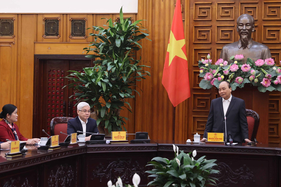 Thủ tướng Nguyễn Xuân Phúc phát biểu tại buổi làm việc. (Ảnh: Thống Nhất/TTXVN)