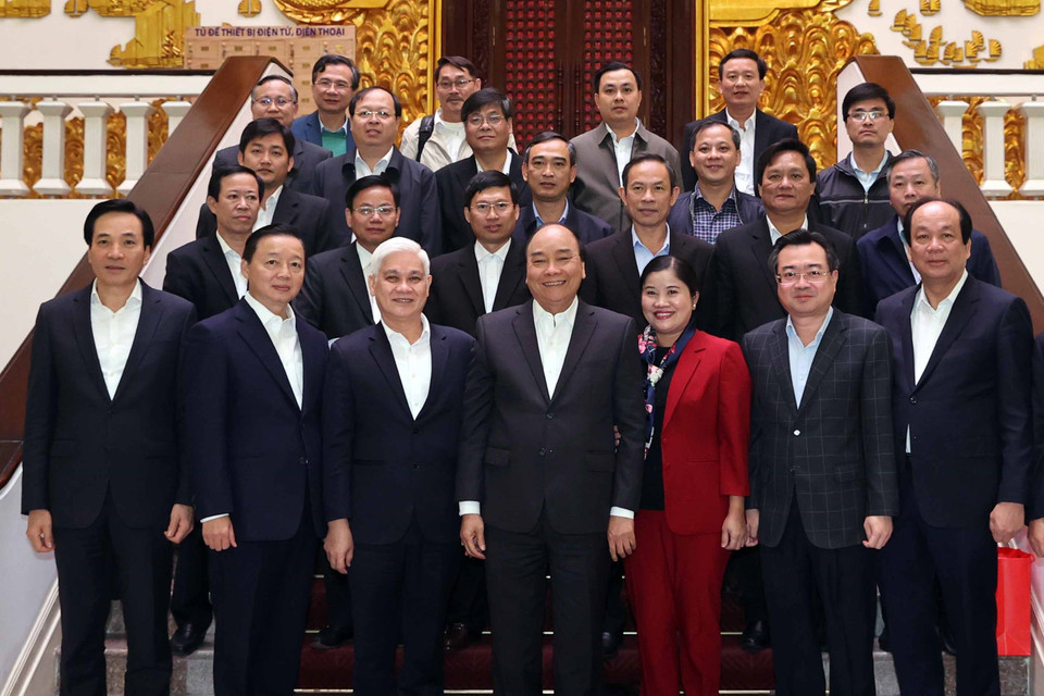 Thủ tướng Nguyễn Xuân Phúc với cán bộ chủ chốt tỉnh Bình Phước. (Ảnh: Thống Nhất/TTXVN)