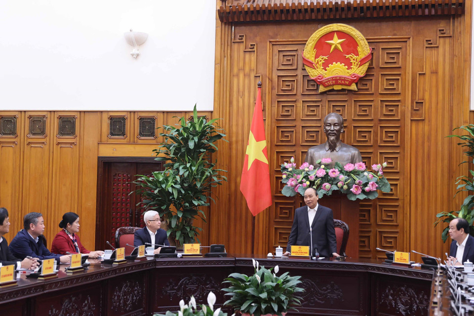 Thủ tướng Nguyễn Xuân Phúc phát biểu tại buổi làm việc. (Ảnh: Thống Nhất/TTXVN)