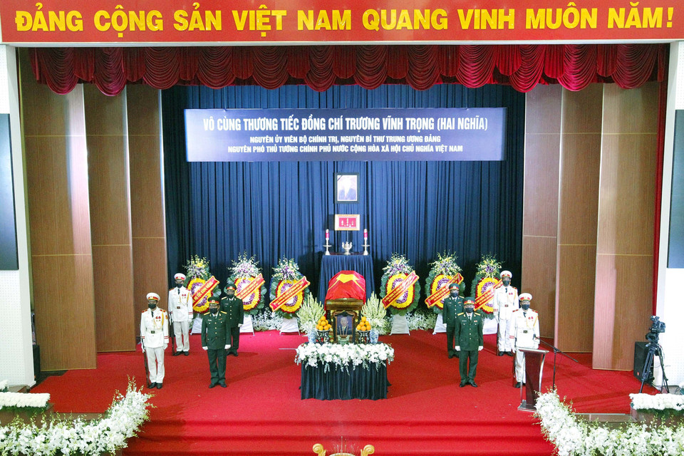 Quang cảnh Lễ truy điệu nguyên Phó Thủ tướng Trương Vĩnh Trọng. (Ảnh: Thanh Vũ/TTXVN)