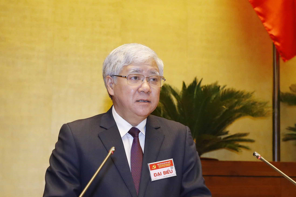 Ông Đỗ Văn Chiến, Bí thư Trung ương Đảng, Chủ tịch Ủy ban Trung ương Mặt trận Tổ quốc Việt Nam trình bày tham luận tại Hội nghị. (Ảnh: Phương Hoa/TTXVN)