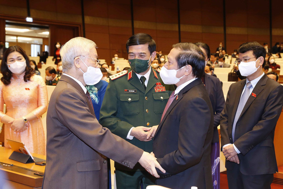 Tổng Bí thư Nguyễn Phú Trọng với các đại biểu. (Ảnh: Doãn Tấn/TTXVN)