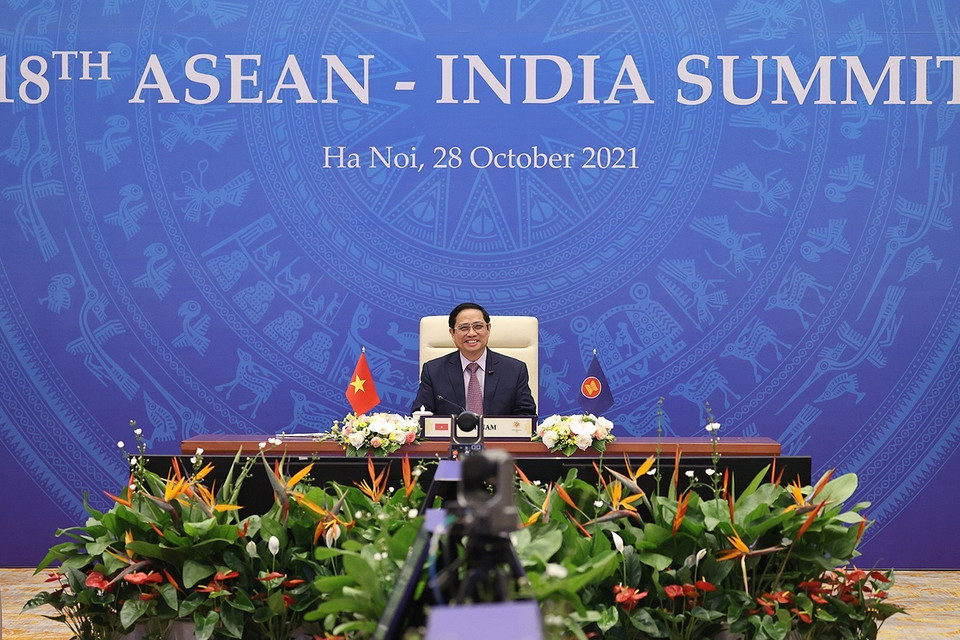 Thủ tướng Phạm Minh Chính tham dự Hội nghị cấp cao ASEAN-Ấn Độ lần thứ 18. (Ảnh: Dương Giang/TTXVN)