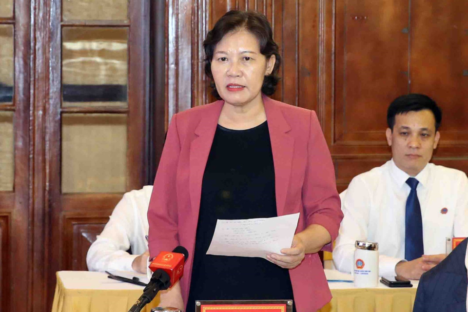 Chủ nhiệm Ủy ban Tư pháp của Quốc hội Lê Thị Nga phát biểu. (Ảnh: Phạm Kiên/TTXVN)