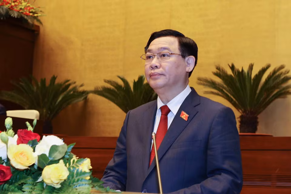 Chủ tịch Quốc hội Vương Đình Huệ, Chủ tịch Hội đồng Bầu cử quốc gia phát biểu tại lễ tuyên thệ nhậm chức. (Ảnh: Trí Dũng/TTXVN)