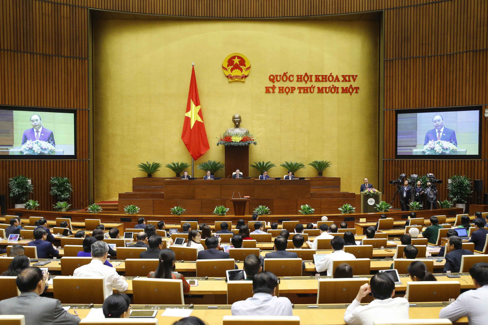 Chủ tịch nước Nguyễn Xuân Phúc phát biểu sau khi nhậm chức. (Ảnh: Doãn Tấn/TTXVN)