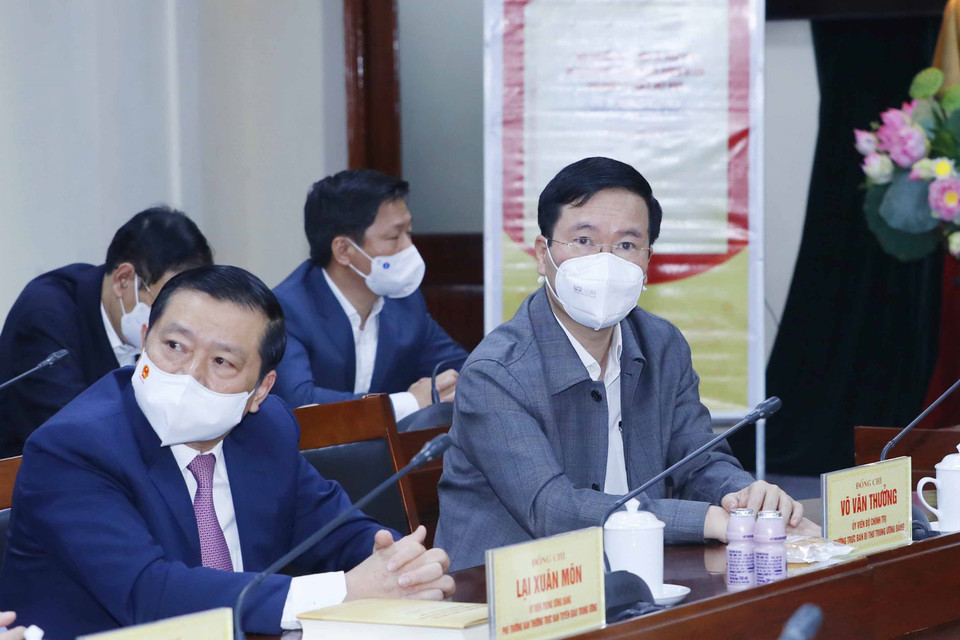 Ông Võ Văn Thưởng, Ủy viên Bộ Chính trị, Thường trực Ban Bí thư dự lễ ra mắt sách. (Ảnh: Phương Hoa/TTXVN)