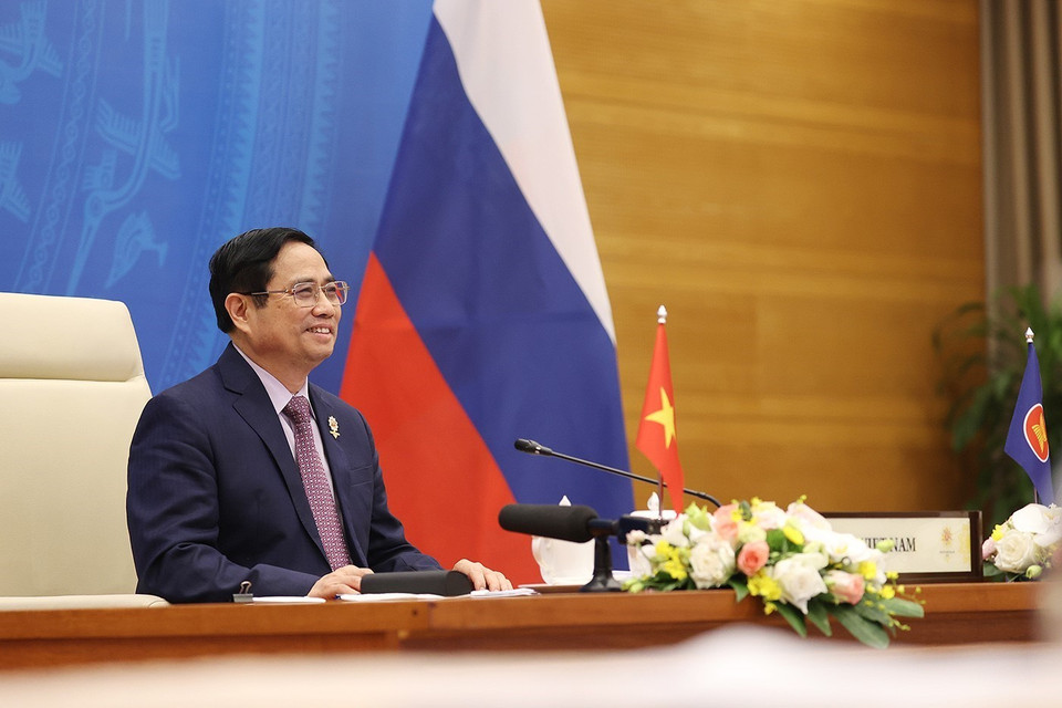 Thủ tướng Phạm Minh Chính phát biểu tại Hội nghị cấp cao ASEAN-Nga lần thứ 4. (Ảnh: Dương Giang/TTXVN)