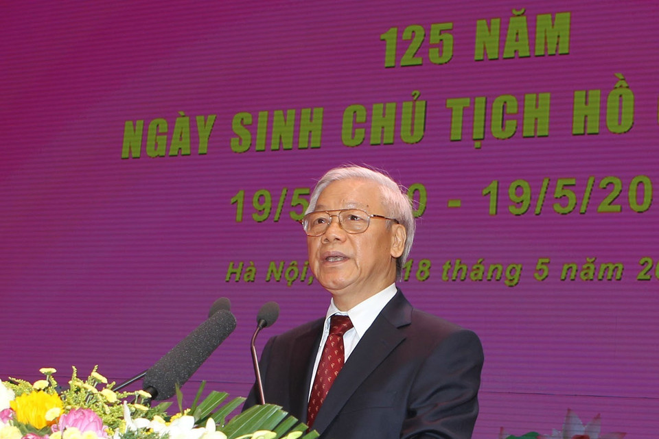Ngày 18/5/2015, trong diễn văn tại Lễ kỷ niệm trọng thể 125 năm Ngày sinh của Bác, Tổng Bí thư Nguyễn Phú Trọng khẳng định: Thời đại Hồ Chí Minh là một thời đại rực rỡ nhất trong lịch sử dân tộc Việt Nam, là kỷ nguyên độc lập tự do và chủ nghĩa xã hội. (Ảnh: Trí Dũng/TTXVN)