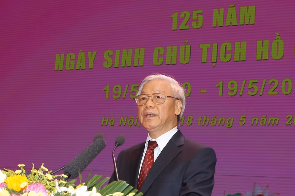 Ngày 18/5/2015, trong diễn văn tại Lễ kỷ niệm trọng thể 125 năm Ngày sinh của Bác, Tổng Bí thư Nguyễn Phú Trọng khẳng định: Thời đại Hồ Chí Minh là một thời đại rực rỡ nhất trong lịch sử dân tộc Việt Nam, là kỷ nguyên độc lập tự do và chủ nghĩa xã hội. (Ảnh: Trí Dũng/TTXVN)