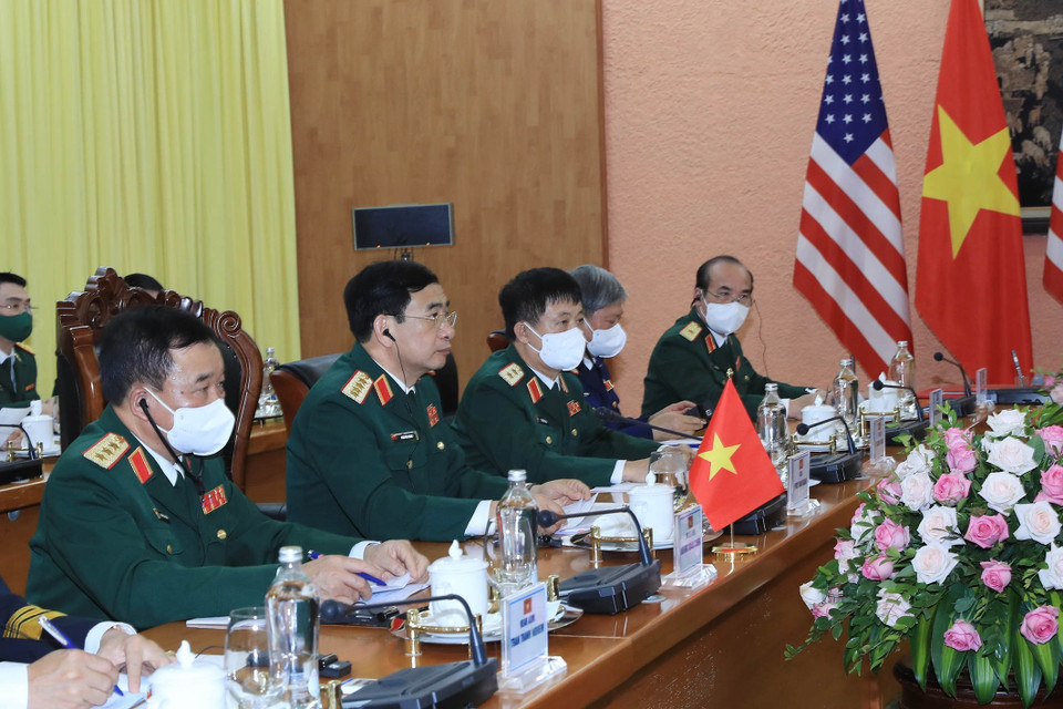 Đại tướng Phan Văn Giang, Bộ trưởng Bộ Quốc phòng tại buổi hội đàm. (Ảnh: Trọng Đức/TTXVN)