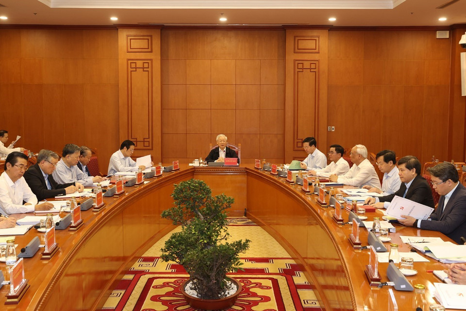 Tổng Bí thư, Chủ tịch nước Nguyễn Phú Trọng phát biểu chỉ đạo cuộc họp. (Ảnh: Trí Dũng/TTXVN)