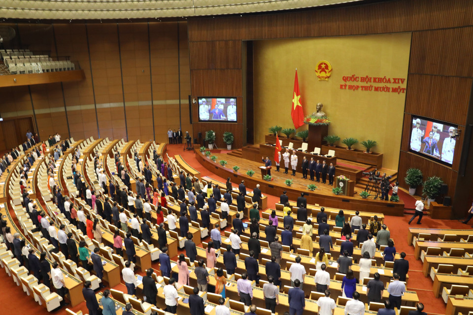 Quang cảnh Lễ tuyên thệ nhậm chức của Thủ tướng Chính phủ Phạm Minh Chính. (Ảnh: Văn Điệp/TTXVN)