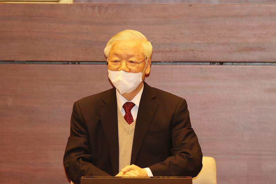 Tổng Bí thư Nguyễn Phú Trọng chủ trì hội nghị. (Ảnh: Trí Dũng/TTXVN)