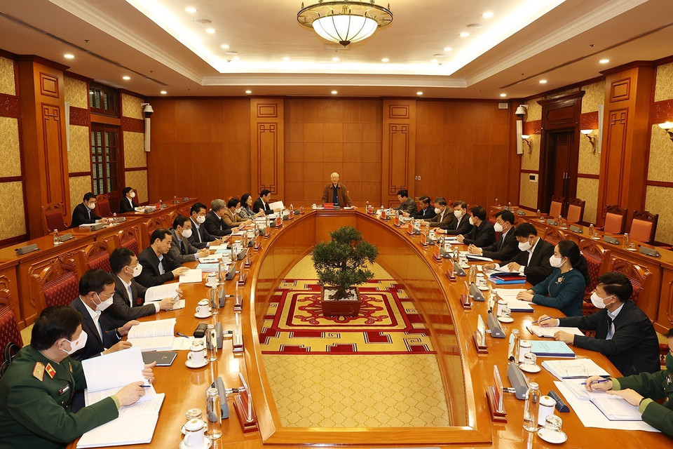 Tổng Bí thư Nguyễn Phú Trọng chủ trì họp Thường trực Ban Chỉ đạo Trung ương về phòng, chống tham nhũng, tiêu cực. (Ảnh: Trí Dũng/TTXVN)