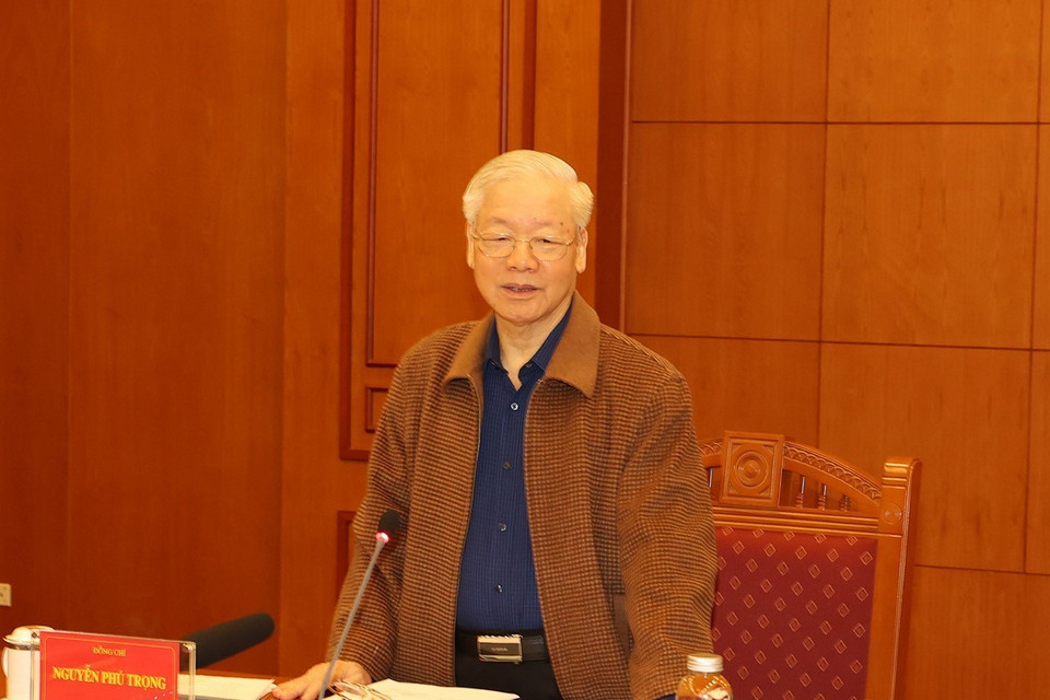 Tổng Bí thư Nguyễn Phú Trọng phát biểu chỉ đạo cuộc họp. (Ảnh: Trí Dũng/TTXVN)