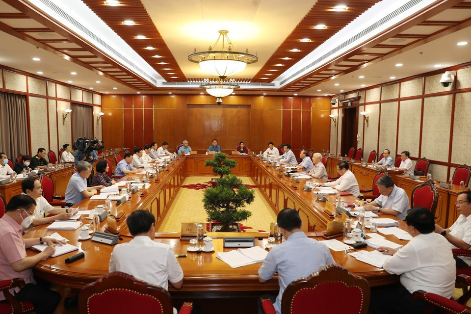 Toàn cảnh Tổng Bí thư Nguyễn Phú Trọng phát biểu kết luận cuộc họp. (Ảnh: Trí Dũng/TTXVN)