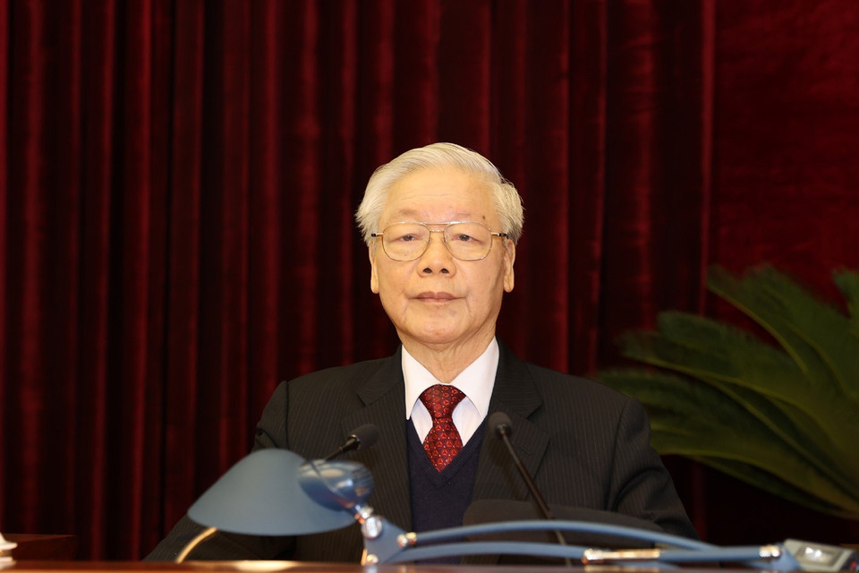 Tổng Bí thư, Chủ tịch nước Nguyễn Phú Trọng phát biểu bế mạc Hội nghị. (Ảnh: Trí Dũng/TTXVN)