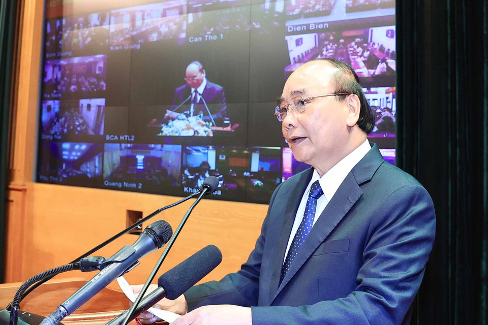 Chủ tịch nước Nguyễn Xuân Phúc phát biểu tại lễ kỷ niệm ngày truyền thống của lực lượng An ninh nhân dân. (Ảnh: Thống Nhất/TTXVN)