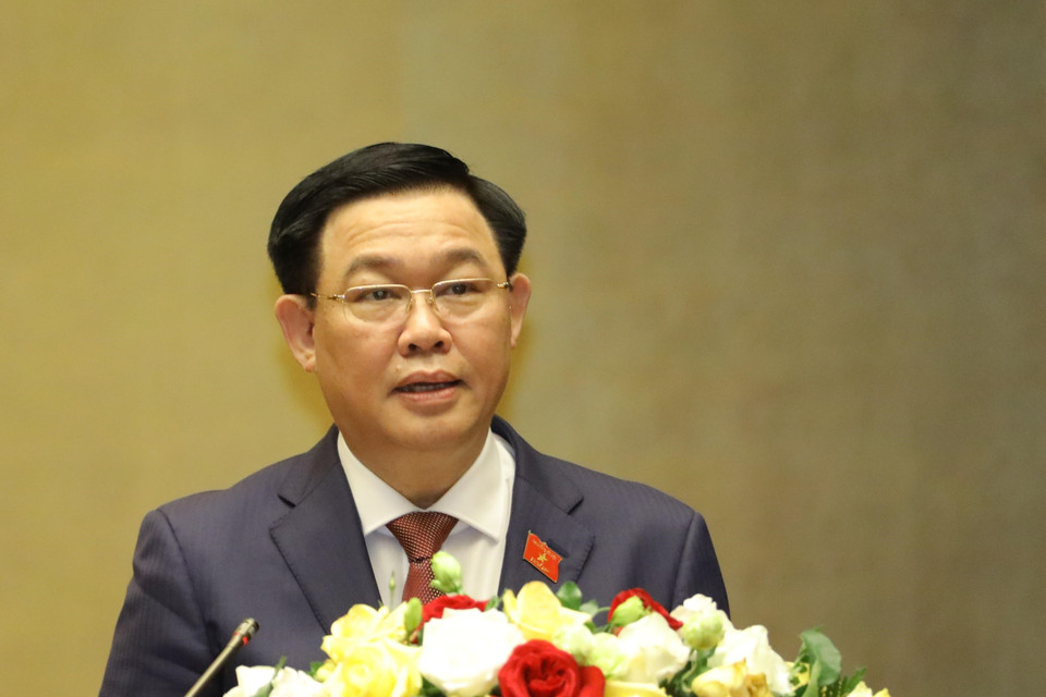 Chủ tịch Quốc hội Vương Đình Huệ phát biểu. (Ảnh: Văn Điệp/TTXVN)