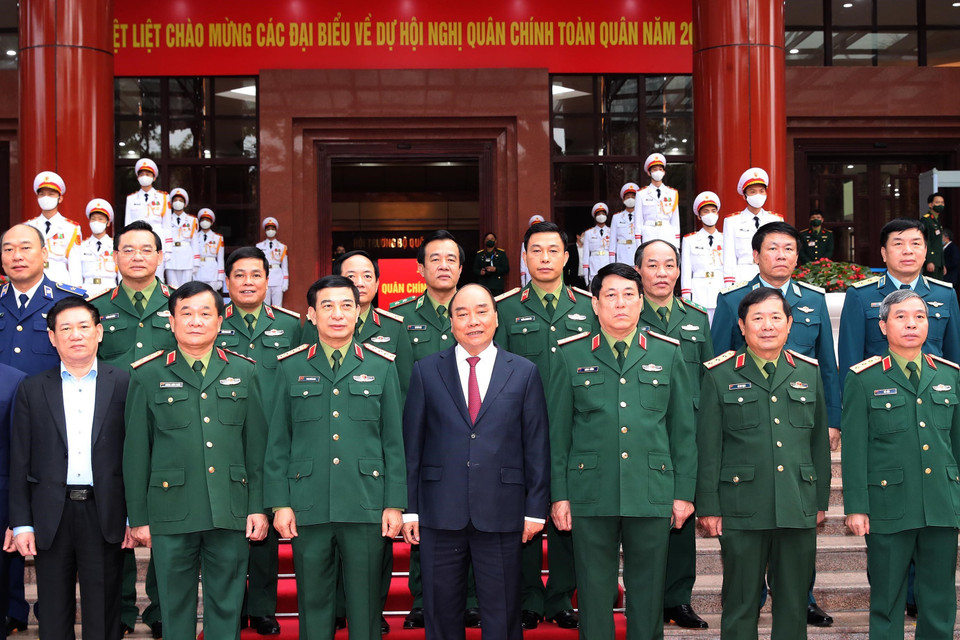 Chủ tịch nước Nguyễn Xuân Phúc với các đại biểu dự hội nghị. (Ảnh: Trọng Đức/TTXVN)