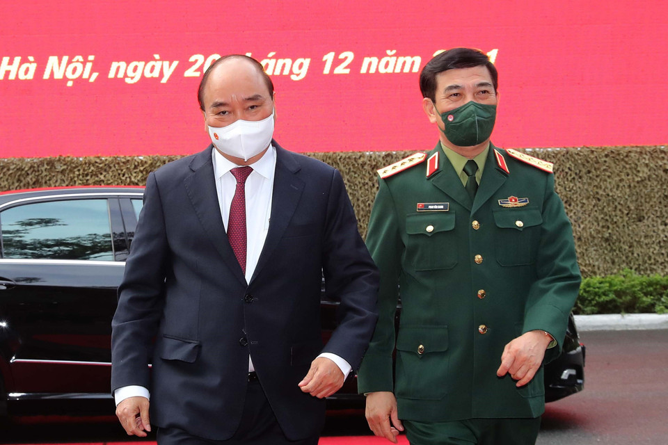 Chủ tịch nước Nguyễn Xuân Phúc đến dự hội nghị. (Ảnh: Trọng Đức/TTXVN)