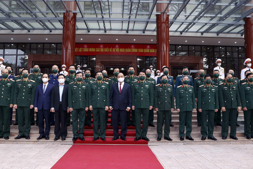 Chủ tịch nước Nguyễn Xuân Phúc với các đại biểu dự hội nghị. (Ảnh: Thống Nhất/TTXVN)