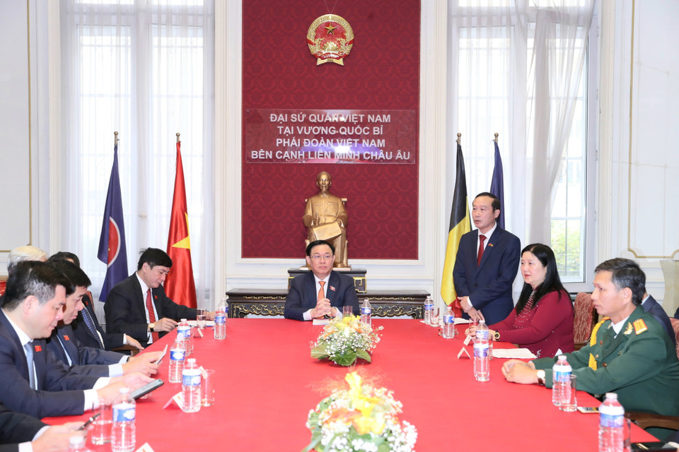 Đại sứ Việt Nam tại Bỉ Nguyễn Văn Thảo phát biểu tại buổi lễ khánh thành Phòng tưởng niệm Chủ tịch Hồ Chí Minh. (Ảnh: Doãn Tấn/TTXVN)