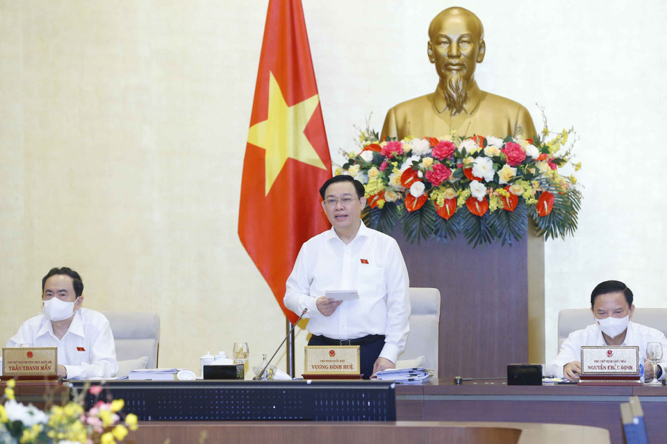 Hình ảnh Chủ tịch Quốc hội Vương Đình Huệ phát biểu khai mạc phiên họp. (Ảnh: Doãn Tấn/TTXVN)