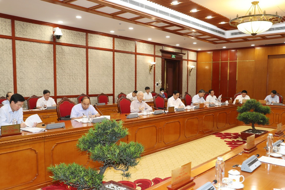 Tổng Bí thư Nguyễn Phú Trọng phát biểu kết luận cuộc họp. (Ảnh: Trí Dũng/TTXVN)