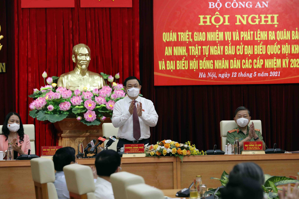 Chủ tịch Quốc hội Vương Đình Huệ tại hội nghị. (Ảnh: Phạm Kiên/TTXVN)