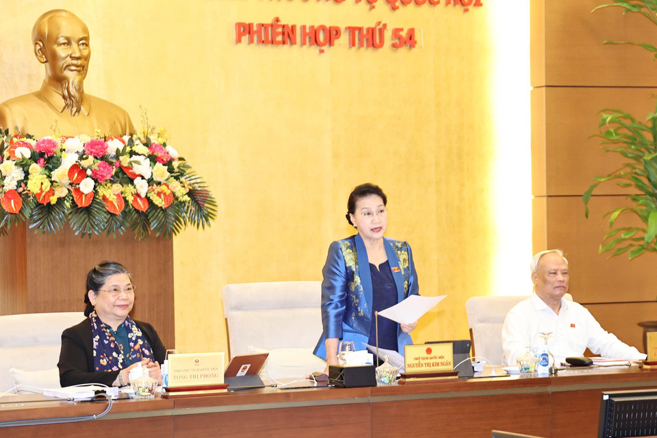 Chủ tịch Quốc hội Nguyễn Thị Kim Ngân phát biểu khai mạc. (Ảnh: Trọng Đức/TTXVN)