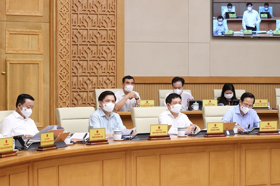 Các Bộ trưởng, thành viên Chính phủ tham dự Phiên họp Chính phủ thường kỳ tháng 5. (Ảnh: Dương Giang/TTXVN)