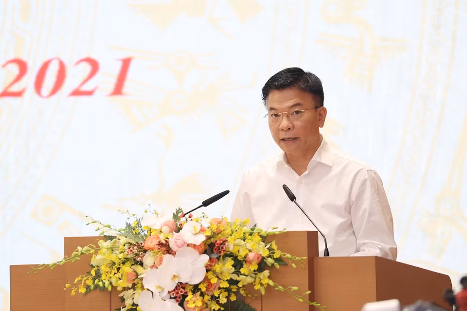 Bộ trưởng Bộ Tư pháp Lê Thành Long phát biểu. (Ảnh: Dương Giang/TTXVN)