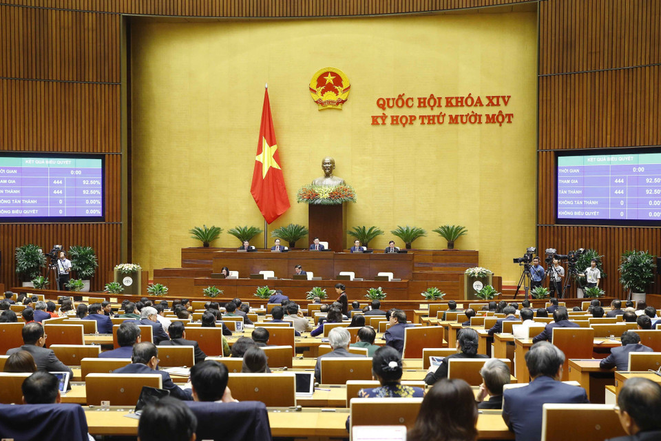 Quốc hội thông qua Nghị quyết phê chuẩn danh sách Phó Chủ tịch và một số Ủy viên Hội đồng Quốc phòng và An ninh. (Ảnh: Doãn Tấn/TTXVN)