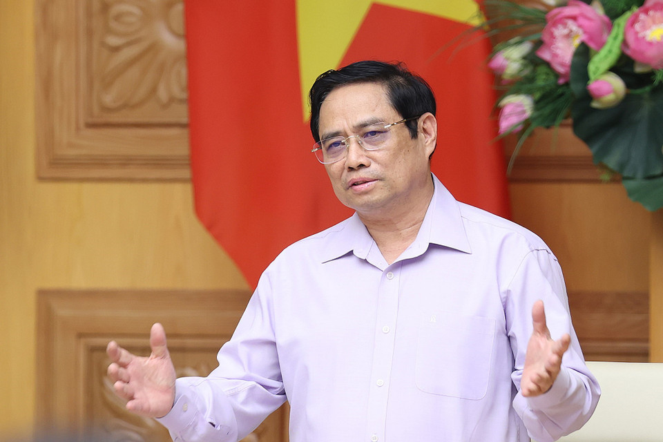 Thủ tướng Phạm Minh Chính phát biểu tại buổi làm việc. (Ảnh: Dương Giang/TTXVN)