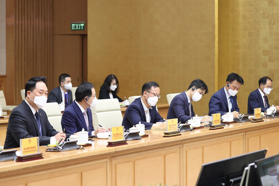 Đại diện các doanh nghiệp Hàn Quốc tại Việt Nam tham dự buổi làm việc. (Ảnh: Dương Giang/TTXVN)