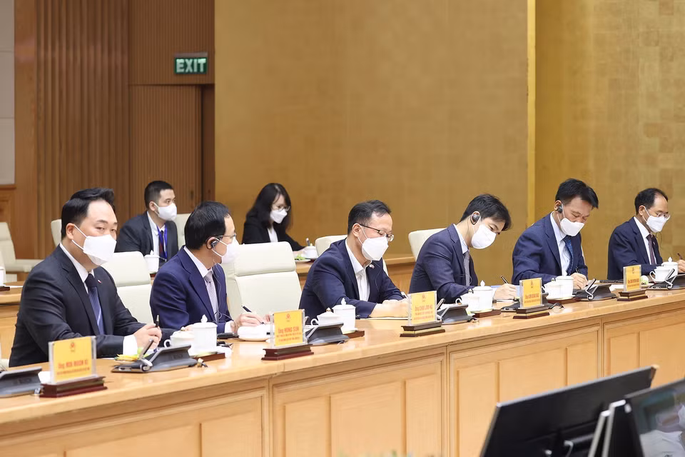 Đại diện các doanh nghiệp Hàn Quốc tại Việt Nam tham dự buổi làm việc. (Ảnh: Dương Giang/TTXVN)