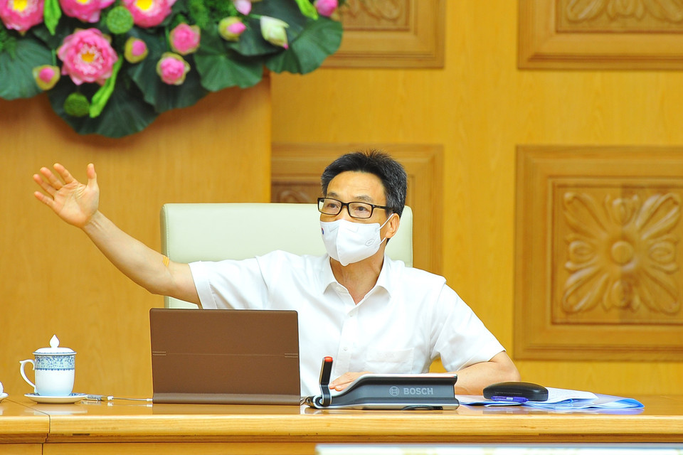 Cuộc họp nhằm đánh giá tình hình công tác phòng, chống dịch COVID-19 trên cả nước. (Ảnh: Minh Đức/TTXVN)